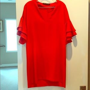 Bright red/orange dress with sleeves!